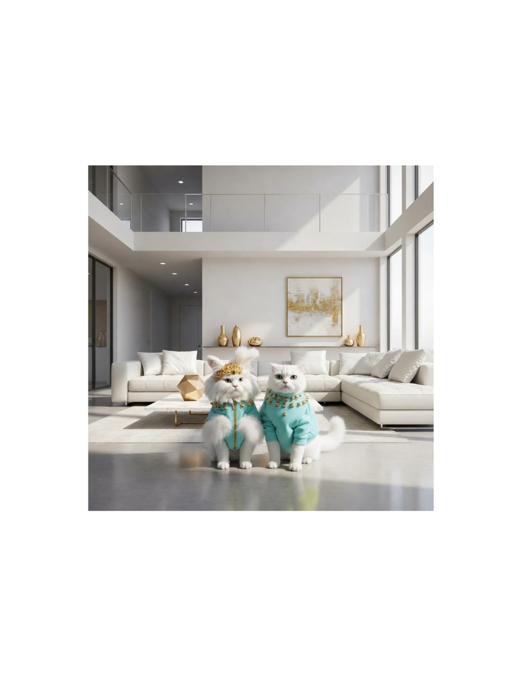 Modern Living Room Dog Portrait  digital Art Print in Teal and White